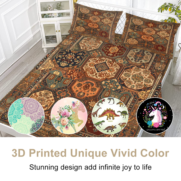 自产组合（床单+床笠+枕套四件套侧边印花））古老花纹 美国小号（temu仅可自提）-4