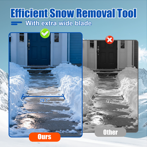 30英寸重型雪铲，带轮子，Garvee可调节角度和高度的人体工学手柄，适用于人行道和路面清理-5