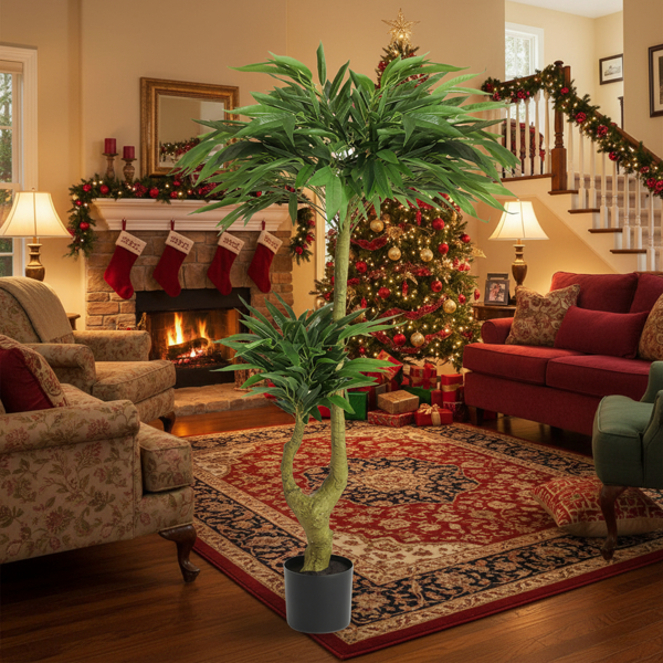 5英尺高仿真植物假盆栽柳树人造绿色丝绸质感黑色盆栽适合室内家居客厅、办公室装饰FBA发货-2