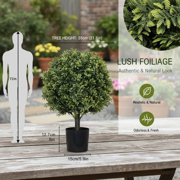 2件套22英寸人造树天然植物黄杨木球人造植物常青盆栽灌木适用于圣诞节、门廊、庭院、入口、室内家居客厅装饰FBA发货-8