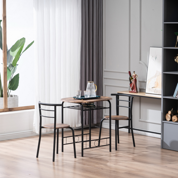 拆装 密度板 铁 火烧木色 黑色烤漆 餐桌椅套装 1桌2椅 椭圆桌面-19