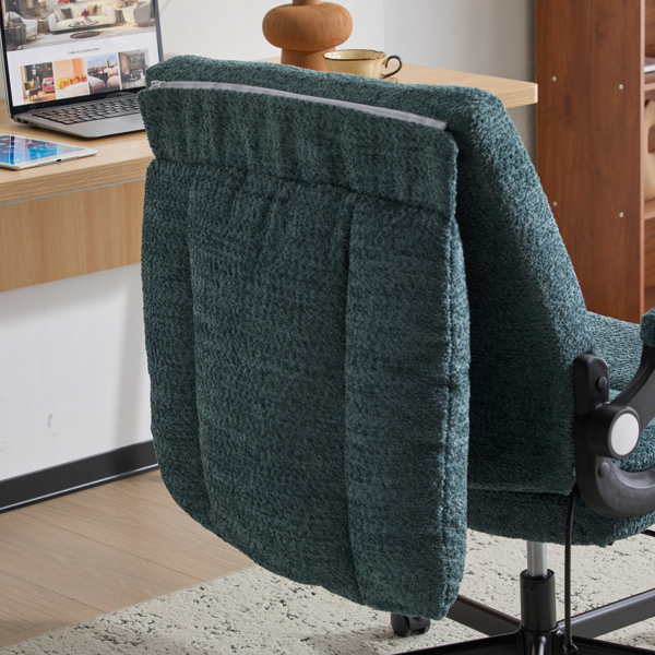 翻转式后背内置动态气囊腰靠十字交叉腿办公椅，宽座办公桌椅带翻转扶手与轮子，现代家用办公室梳妆台深绿色十字交叉腿椅-8