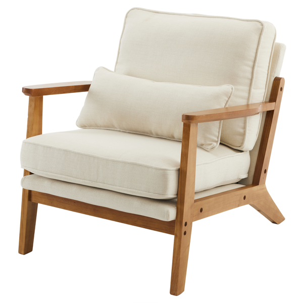 胡桃色扶手 单人休闲椅 橡木 软包 棉麻MY018-1 米白色 室内休闲椅-3