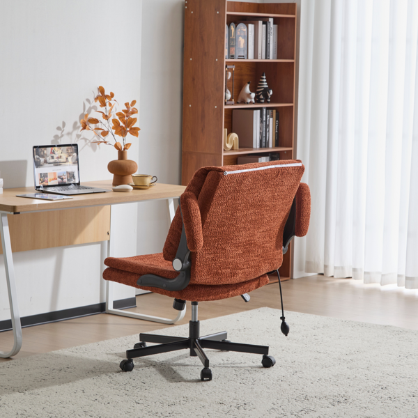翻转式后背内置动态气囊腰靠十字交叉腿办公椅，宽座办公桌椅带翻转扶手与轮子，现代家用办公室梳妆台橙色十字交叉腿椅-3