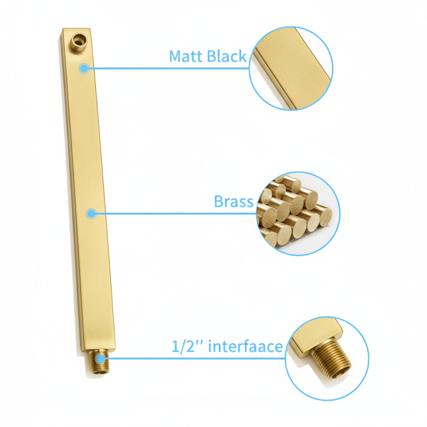 雨水淋浴系统拉丝金盆淋浴水龙头套装10英寸方形雨水淋浴头，带手持喷雾器和瀑布盆喷嘴压力平衡粗糙的阀门淋浴搅拌器组合【周末不发货，TK/TEMU订单仅支持自提】-3