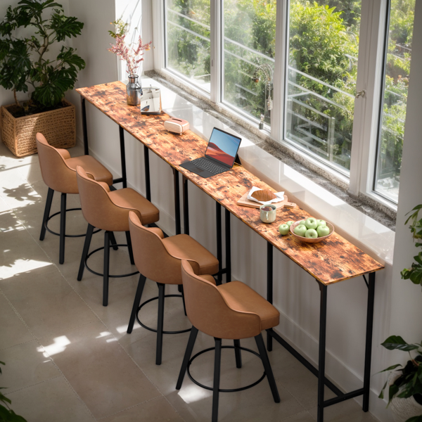 棕色 密度板 铁 180*38*99cm 截断款 吧桌 吧桌椅套装-7