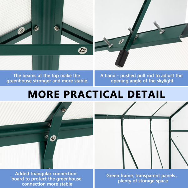 不提供自提服务 6X10英尺聚碳酸酯温室 带加高底座和锚固装置的铝制重型户外全季步行温室-6