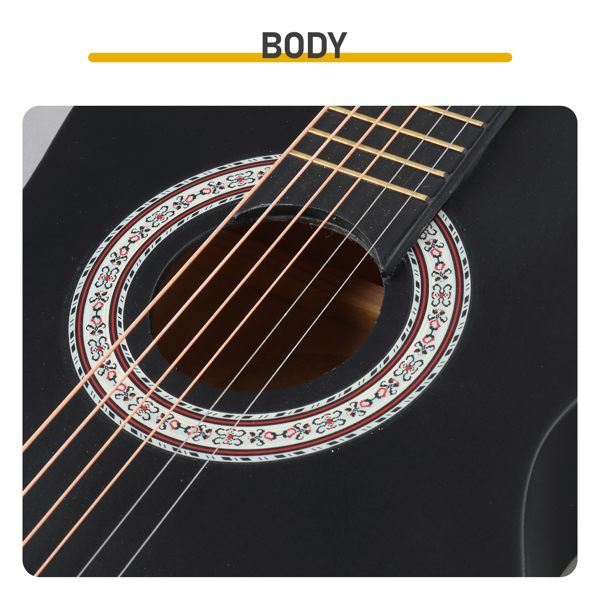 30寸 圆桶 椴木 原声 民谣吉他 哑光黑-12