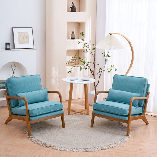 橡木扶手 单人休闲椅 橡木 软包 青色 室内休闲椅-25