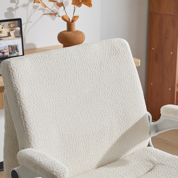 翻转式后背内置动态气囊腰靠十字交叉腿办公椅，宽座办公桌椅带翻转扶手与轮子，现代家用办公室梳妆台米色十字交叉腿椅-10