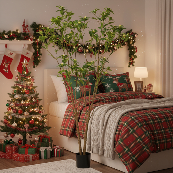 5.2英尺仿真柑橘树人造植物逼真树叶与小花假树完美家居装饰办公室、客厅、门廊、地板装饰 FBA发货-4