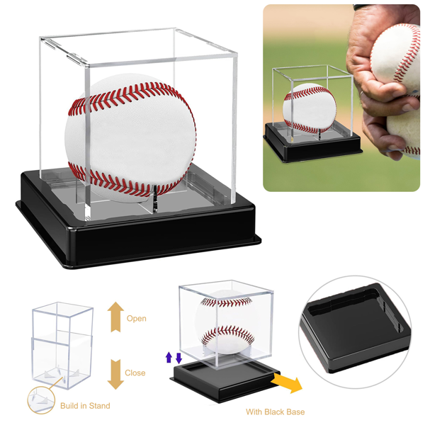 亚克力高档80*80*80透明棒球展示盒黑底座【透明+黑底托】1个-9