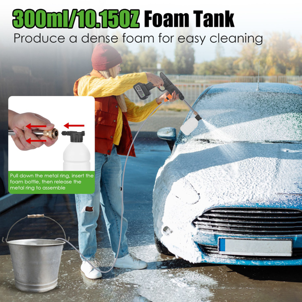 （自提可发加拿大,TK,temu建议下自提单）-无线高压清洗机 400PSI，300W便携式高压清洗机，配备2个喷嘴及泡沫瓶，1200mAh可充电电池，适用于汽车、自行车、露台、窗户及围栏清洁-5