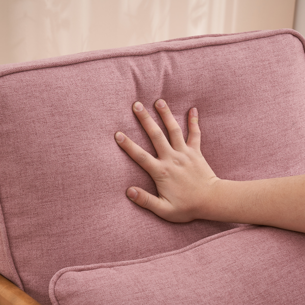 【同款编码：82873273】橡木扶手 单人休闲椅 橡木 软包 桃红色 室内休闲椅-10