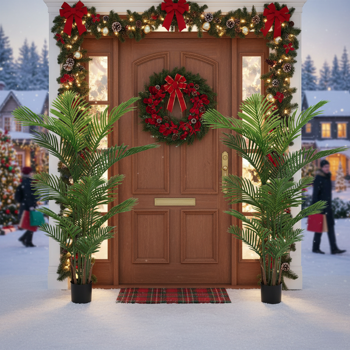 2件套5.2英尺仿真树假热带盆栽植物槟榔棕榈树适用于圣诞节室内室外家居办公室花园装饰FBA发货