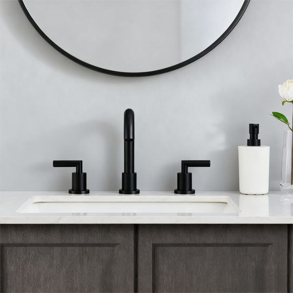 浴室水龙头2柄哑光黑色浴室水槽水龙头宽3孔360°旋转喷嘴现代水槽盆水龙头8英寸[周末无法发货，TK/TEMU仅支持自提]-8