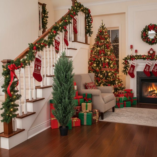 2件套4英尺仿真植物仿真松柏自然的塑料仿真植物圣诞装饰室内室外家居装饰FBA发货-2