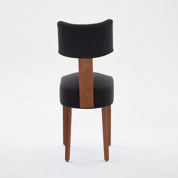 064-两把装亚麻布面料现代无扶手餐椅，弧形靠背，实木椅腿，适用于餐厅和客厅，黑色-10