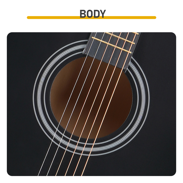 41寸 D桶缺角 椴木 原声 民谣吉他 哑光黑-11