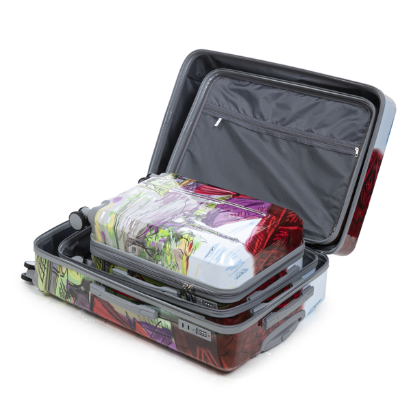 20"/24"/28" 3件套 PC 旋转轮行李箱，登机箱，带印花图案和密码锁（咖啡+铁塔）-13