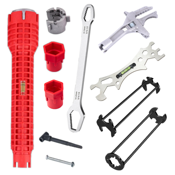6 件套面盆扳手套装，8 合 1 水槽浴室水龙头扳手，可调扳手宽嘴短柄 10-70 毫米，用于洗脸盆、管子、螺母拆卸安装的通用水暖工具