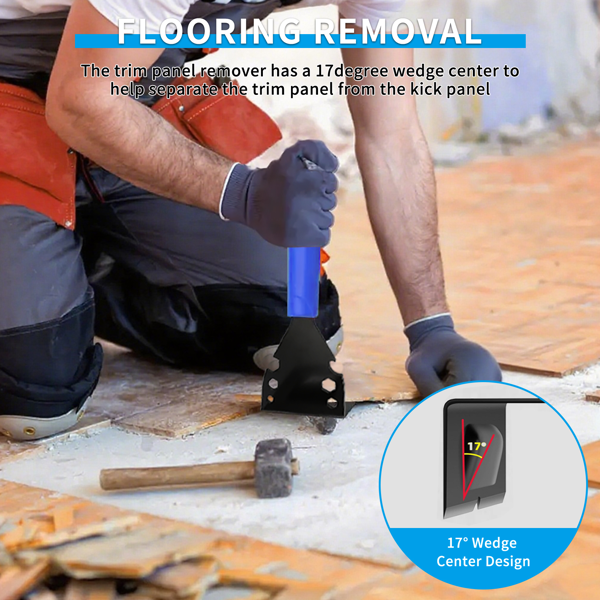 4 件多功能装饰拉拔工具，用于踢脚板、瓷砖和木材拆卸 -蓝色手柄，带双向箭头、拉钉撬棒和模具拆卸工具，用于壁板和地板、地板安装|手动撬棒|耐用金属轴，适用于DIY和专业用途无需电源-3