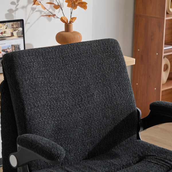 翻转式后背内置动态气囊腰靠十字交叉腿办公椅，宽座办公桌椅带翻转扶手与轮子，现代家用办公室梳妆台黑色十字交叉腿椅-12