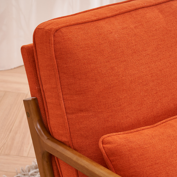 【同款编码：93084294】橡木扶手 单人休闲椅 橡木 软包 烧橙色 室内休闲椅-14