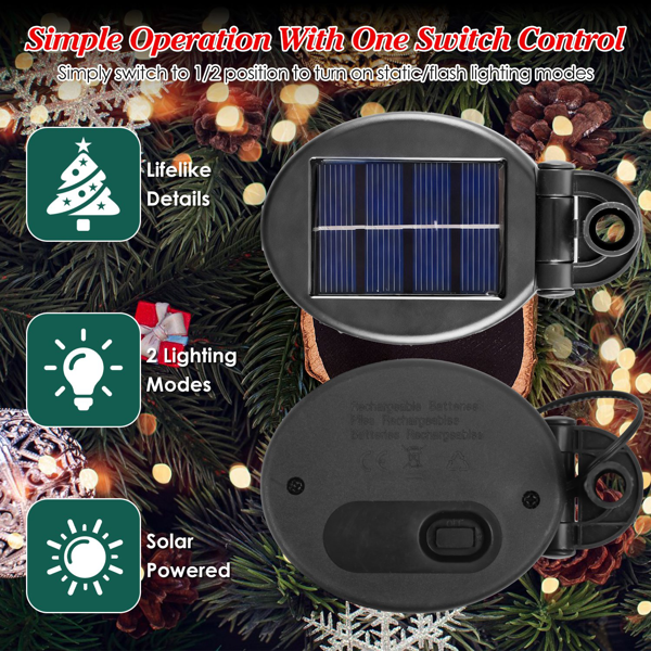 （自提可发加拿大，temu&tk下自提单）50-LED太阳能供电人造圣诞树——逼真设计搭配双照明模式，600mAh电池支持4小时太阳能快速充电，IP44防水等级，节日必备。-9