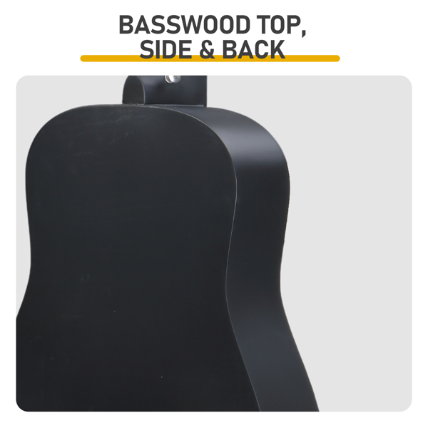 30寸 圆桶 椴木 原声 民谣吉他 哑光黑-11