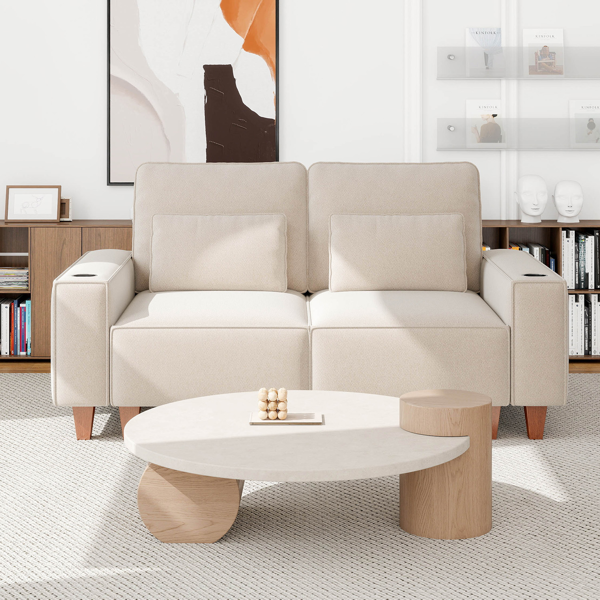 雪尼尔深座双人沙发，配拉丝不锈钢杯架及2个装饰靠枕，现代舒适客厅双人座-2