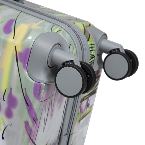 20"/24"/28" 3件套 PC 旋转轮行李箱，登机箱，带印花图案和密码锁（咖啡+铁塔）-18