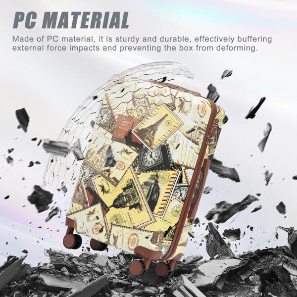 20"/24"/28" 3件套 PC 旋转轮行李箱，登机箱，带印花图案和密码锁（城市邮票）-8