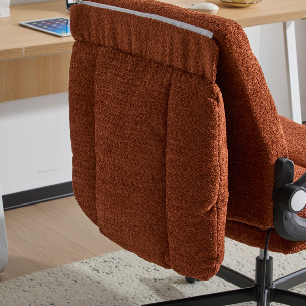 翻转式后背内置动态气囊腰靠十字交叉腿办公椅，宽座办公桌椅带翻转扶手与轮子，现代家用办公室梳妆台橙色十字交叉腿椅-12