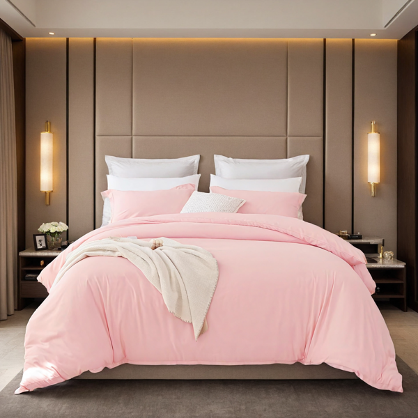 2件装白色粉色三件套套装，纯色被套包含一只被套两只枕套，男生女生单人双人床使用，四季通用，可爱男生女生卧室宿舍酒店款式，圣诞节礼物-1