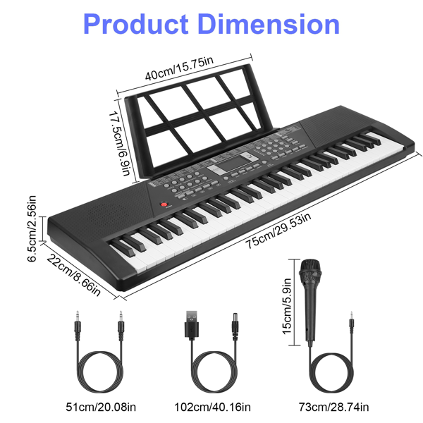 （自提可发加拿大，temu&tk下自提单）61键儿童钢琴玩具——多功能电子琴，内置100种音色/节奏，发光琴键，附麦克风及乐谱架，适合男孩女孩的教育类乐器礼物-11