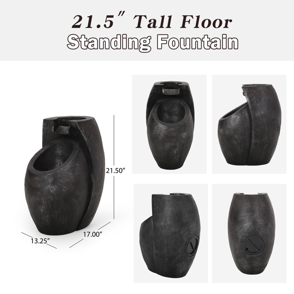 后院喷泉- 21.5“高地板站立喷泉，室内/室外现代双层瀑布，用于花园，庭院或庭院-3