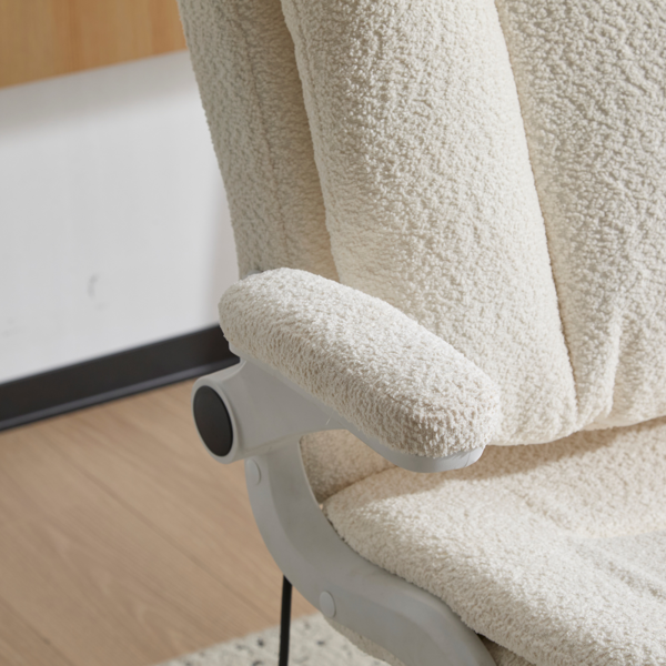 翻转式后背内置动态气囊腰靠十字交叉腿办公椅，宽座办公桌椅带翻转扶手与轮子，现代家用办公室梳妆台米色十字交叉腿椅-11