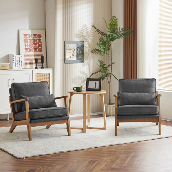 橡木扶手 单人休闲椅 橡木 软包 棉麻 深灰色 室内休闲椅-14
