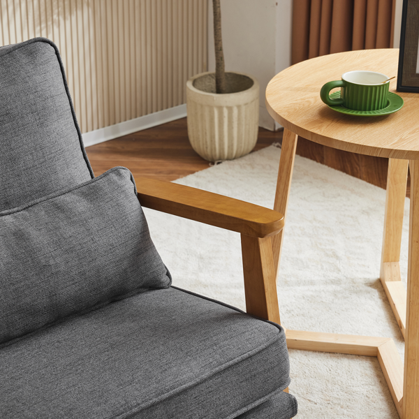 橡木扶手 单人休闲椅 橡木 软包 棉麻 深灰色 室内休闲椅-13