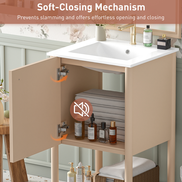 20英寸浴室柜，带陶瓷水槽，独立式单人浴室柜套装，带缓闭门，法式风格。-8