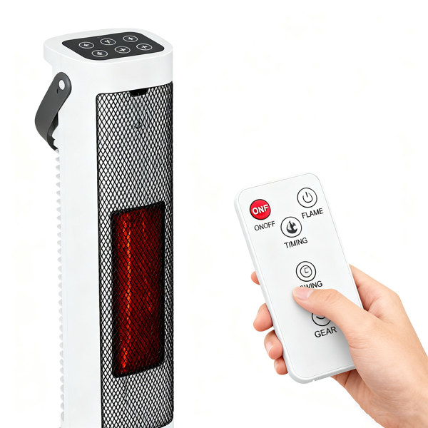 （物流随机发，自提可发加拿大）快速加热摇头式取暖器 - 120° 广角 升温提速 30%，3D 火焰效果，5 档定时 + 遥控操作，安全静音设计 适用于卧室 / 办公室-6
