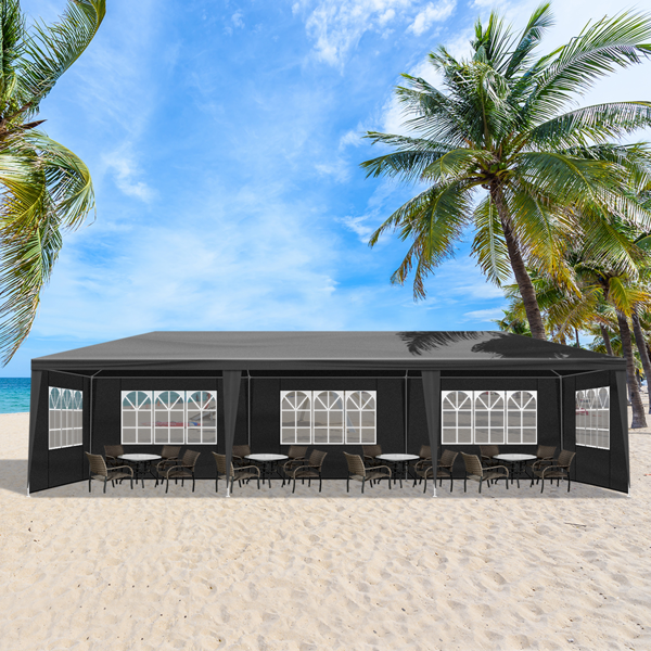 10X30ft 黑色 8围 仿折叠棚 2门6窗 钢管喷塑 PE布-19