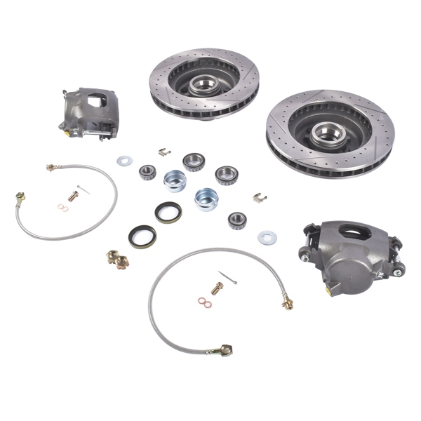 刹车盘套装 5 Lug Deluxe Front Disc Brake Kit 12" Rotor Drilled/Slotted Fits for Chevy C10 GMC Truck 1973-1987-2