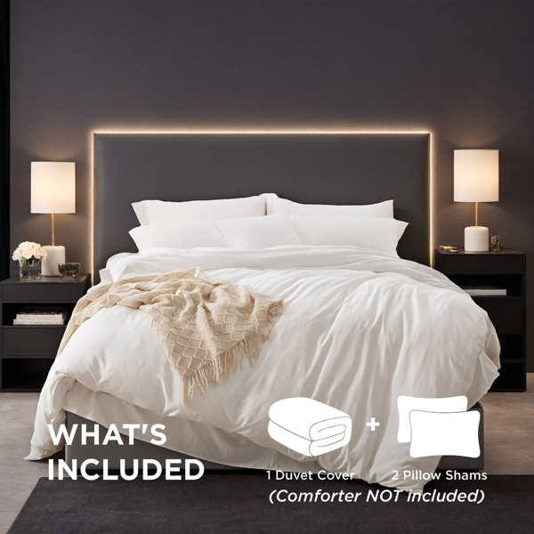 纯色白色大码被套套装，包含一只被套两只枕套，超细纤维透气柔软优质高品质，波西米亚风格，单人双人被套，轻奢酒店简约卧室民宿通用，圣诞节礼物-5