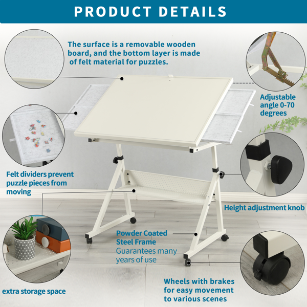 1500片拼图，金属桌面拼图板，成人礼品，带4个托盘（白色）-3
