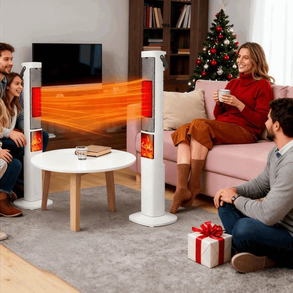 （物流随机发，自提可发加拿大）快速加热摇头式取暖器 - 120° 广角 升温提速 30%，3D 火焰效果，5 档定时 + 遥控操作，安全静音设计 适用于卧室 / 办公室-1