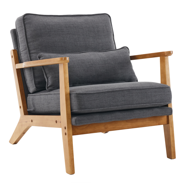 橡木扶手 单人休闲椅 橡木 软包 棉麻 深灰色 室内休闲椅-7