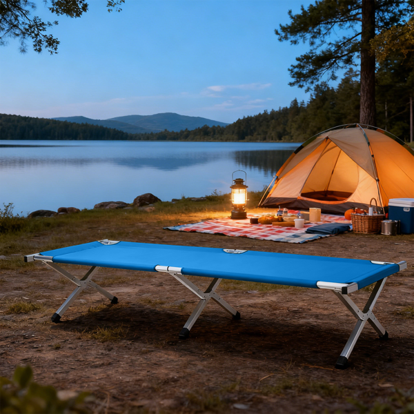 75in 蓝色 户外行军床 铝床面支架 铁交叉脚  长方形 125kg-9