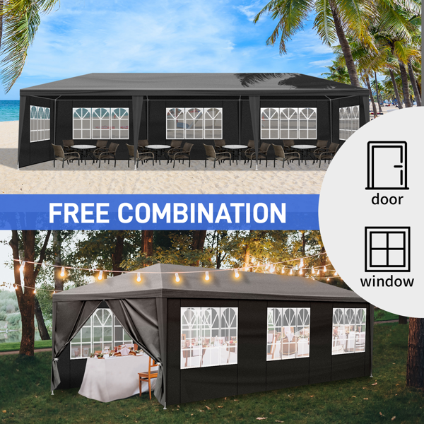 10X30ft 黑色 8围 仿折叠棚 2门6窗 钢管喷塑 PE布-14